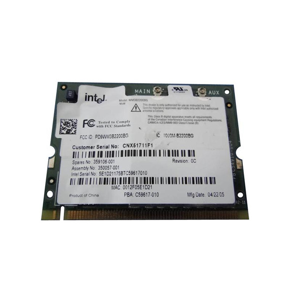 HP IEEE 11Mb/s 802.11b/g Wireless LAN (WLAN) Mini PCI Network Interface Card