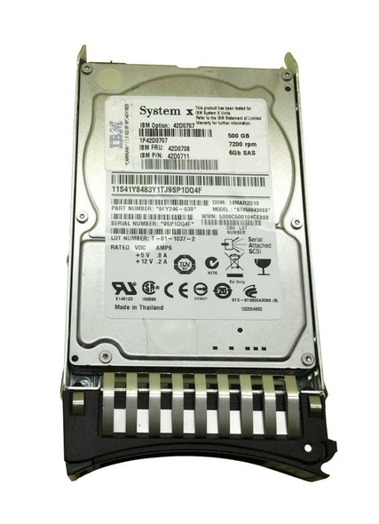 IBM 500GB SAS 6Gb/s 7200RPM Hot Swap 2.5 inch Hard Disk Drive with Tray