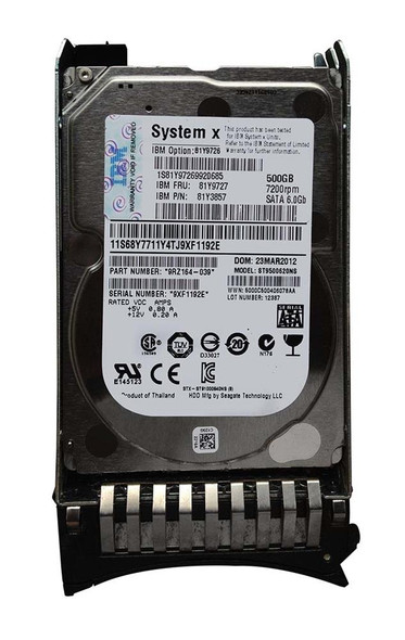 IBM 500GB SATA 6Gb/s 7200RPM NEAR LINE 2.5 inch SFF Hot Swap Hard Disk Drive with Tray