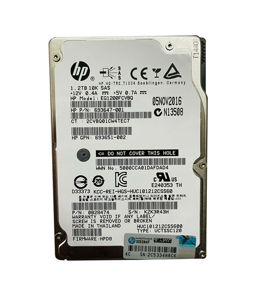 HP 1.2TB SAS 6Gb/s 10000RPM Dual Port 2.5 inch Hard Disk Drive with Tray