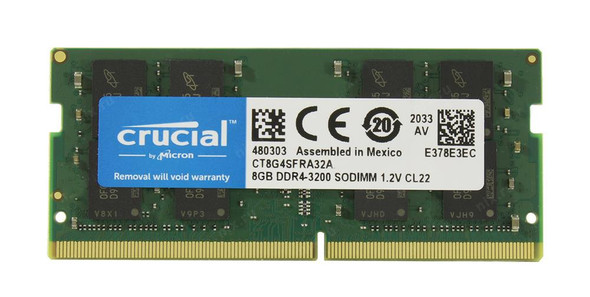 Crucial 8GBDDR4-3200MHz PC4-25600non-ECC Unbuffered CL22 260-Pin SoDimm 1.2V Single Rank Memory Module