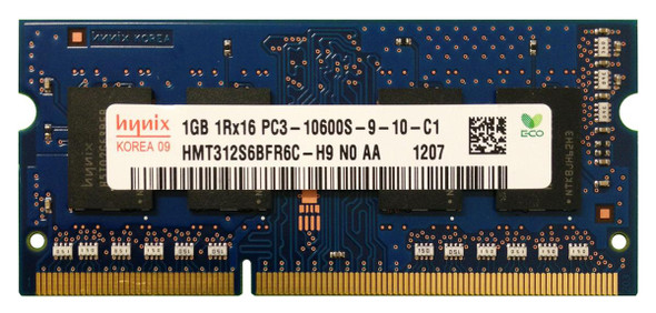 Hynix 1GB DDR3-1333MHz PC3-10600 non-ECC Unbuffered CL9 204-Pin SoDimm Single Rank Memory Module