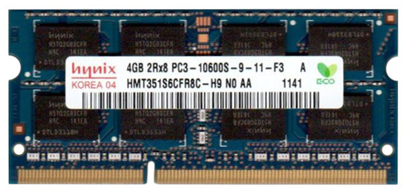 Hynix 4GB 1333MHz DDR3 PC3-10600 Unbuffered non-ECC CL9 204-Pin Sodimm Dual Rank Memory