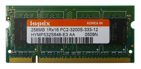 Hynix 256MB DDR2-400MHz PC2-3200 non-ECC Unbuffered CL3 200-Pin SoDimm Single Rank Memory Module