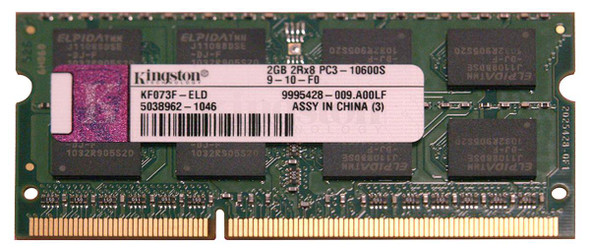 Kingston 2GB DDR3-1333MHz PC3-10600 non-ECC Unbuffered CL9 204-Pin SoDimm Dual Rank Memory Module