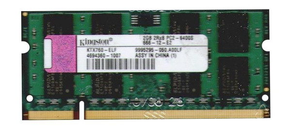 Kingston 2GB DDR2-800MHz PC2-6400 non-ECC Unbuffered CL6 200-Pin SoDimm Dual Rank Memory Module