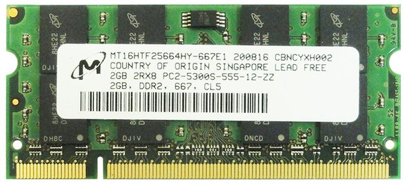 Micron 2GB 667MHz DDR2 PC2-5300 Unbuffered non-ECC CL5 200-Pin Sodimm Dual Rank Memory