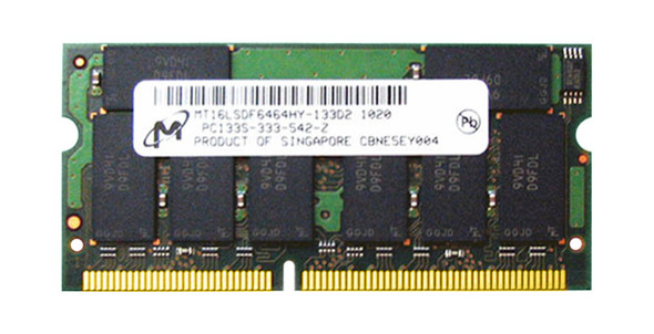 Micron 512MB 133MHz PC133 non-ECC Unbuffered CL3 144-Pin SoDimm Dual Rank Memory Module