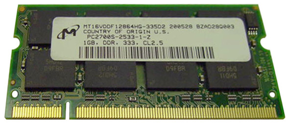 Micron 1GB PC2700 DDR-333MHz non-ECC Unbuffered CL2.5 200-Pin SoDimm Memory Module