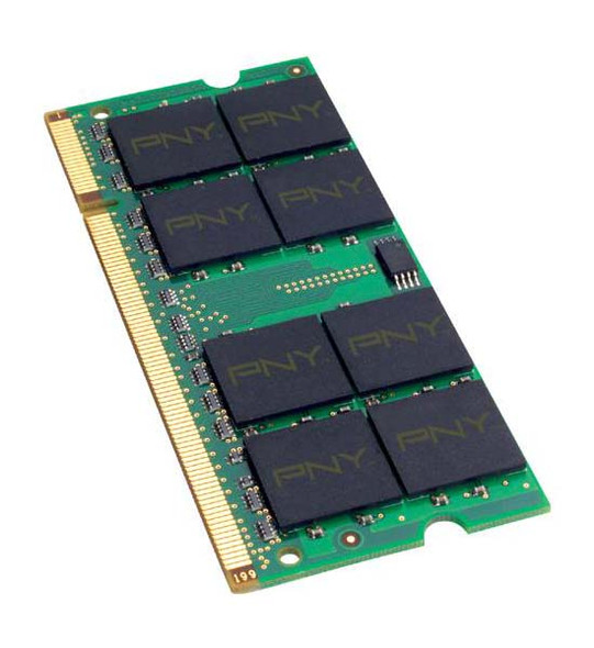 PNY 2GB PC2-5300 DDR2-667MHz non-ECC Unbuffered CL5 200-Pin SoDimm 1.8V Dual Rank Memory Module