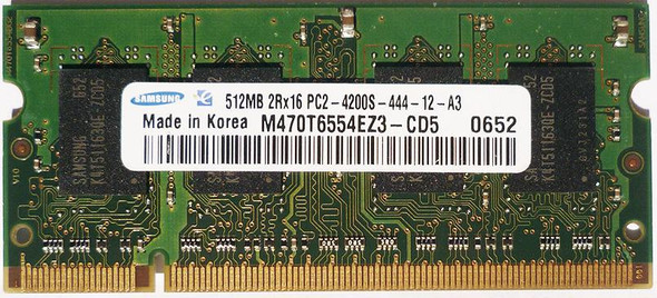 Samsung 512MB 533MHz DDR2 PC2-4200 Unbuffered non-ECC CL4 200-Pin Sodimm Dual Rank Memory