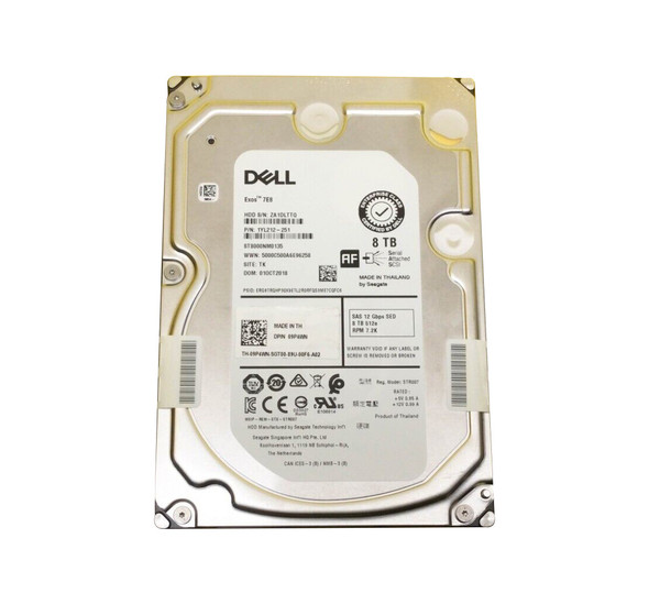 Dell 8TB 7200RPM SAS 12Gb/s 512e 3.5-inch SED Hard Drive