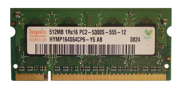 Hynix 512MB DDR2-667MHz PC2-5300 non-ECC Unbuffered CL5 200-Pin SoDimm Single Rank Memory Module