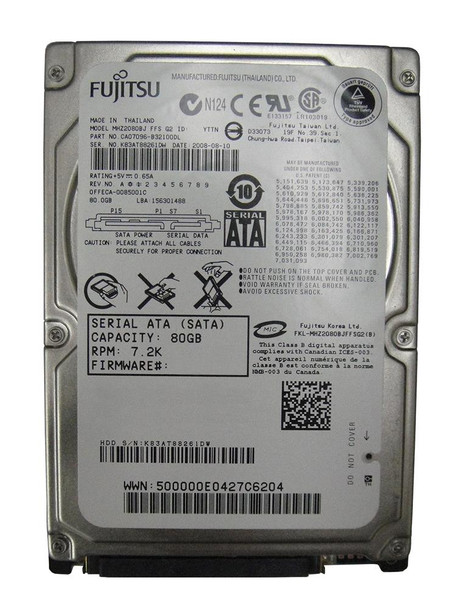Fujitsu Mobile 80GB SATA 3Gb/s 16MB Cache 2.5 inch 7200RPM Hard Drive