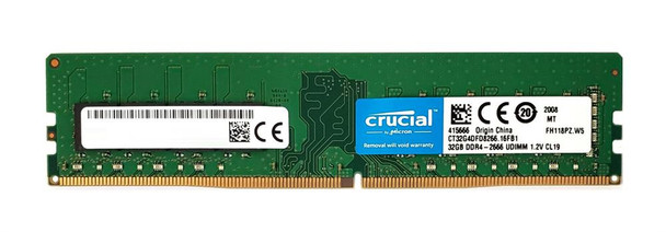 Crucial 32GB PC4-21300 DDR4-2666MHz non-ECC Unbuffered CL19 288-Pin DIMM 1.2V Dual Rank Memory Module