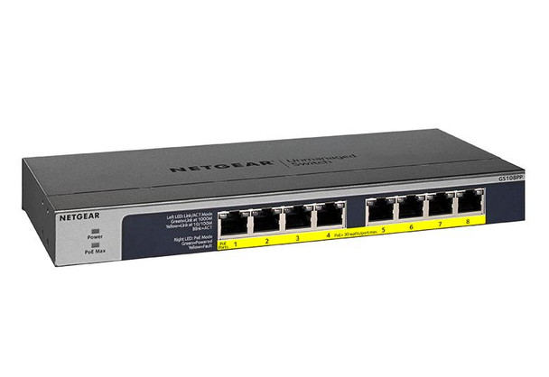 Netgear 8Port Gigabit Ethernet PoE+ Unmanaged Switch (GS108PP) 8 Ports 2 Layer Supported Twisted Pair Desktop Wall Mountable Netgear 8Port Gigabit Ethernet PoE+ Unmanaged Switch (GS108PP) 8 Ports 2 Layer Supported Twisted Pair Desktop Wall Mountable