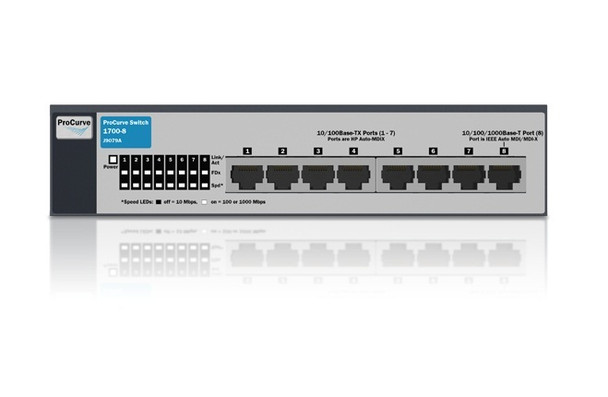 HP ProCurve 1700-8 Managed Layer-2 7-Ports 7 x 10/100Base-TX LAN 1 x 10/100/1000Base-T LAN Gigabit Ethernet Switch