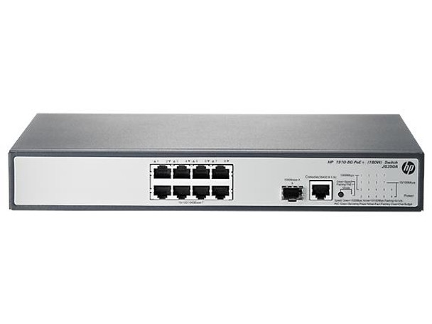 HP ProCurve 1910-8G-PoE+ 180-Watts Switch 8-Ports Manageable 8 X PoE+ 1 X Expansion Slots 10/100/1000Base-T Rack Mountable switch