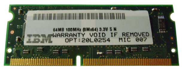 Lenovo 64MB 100MHz PC100 non-ECC Unbuffered CL2 144-Pin SoDimm Memory Module