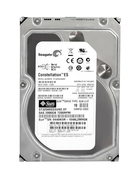 Sun 2TB SAS 6Gb/s 7200RPM Hot Plug 3.5 inch Hard Disk Drive