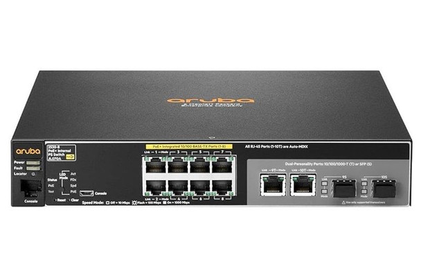 HPE Aruba 2530-8-PoE+ 8-Ports Managed Rack-mountable Network Switch (JL070A) HPE Aruba 2530-8-PoE+ 8-Ports Managed Rack-mountable Network Switch (JL070A)