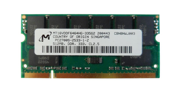 Micron 512MB DDR-333MHz PC2700 non-ECC Unbuffered CL2.5 200-Pin SoDimm Memory Module