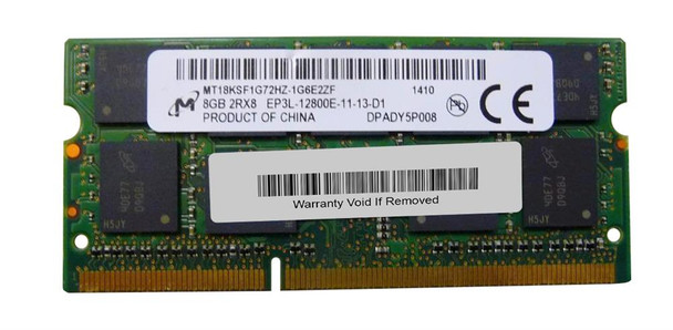 Micron 8GB 1600MHz DDR3 PC3-12800 Unbuffered non-ECC CL11 204-Pin Sodimm 1.35V Low Voltage Dual Rank Memory Micron 8GB 1600MHz DDR3 PC3-12800 Unbuffered non-ECC CL11 204-Pin Sodimm 1.35V Low Voltage Dual Rank Memory