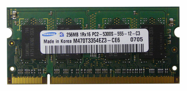 Samsung 256MB 667MHz DDR2 PC2-5300 Unbuffered non-ECC CL5 200-Pin Sodimm Single Rank Memory