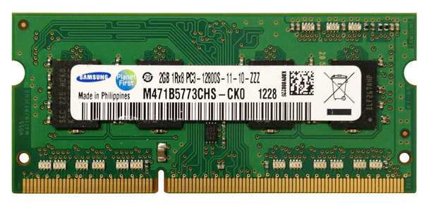 Samsung 2GB 1600MHz DDR3 PC3-12800 Unbuffered non-ECC CL11 204-Pin Sodimm Single Rank Memory