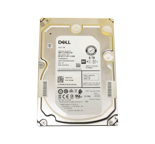 Dell 8TB 7200RPM SAS 12Gb/s 512e 3.5-inch SED Hard Drive