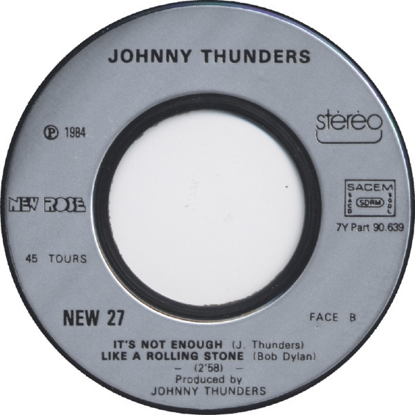 Johnny Thunders – Hurt Me 3 tracks 7 inch single used France 1984