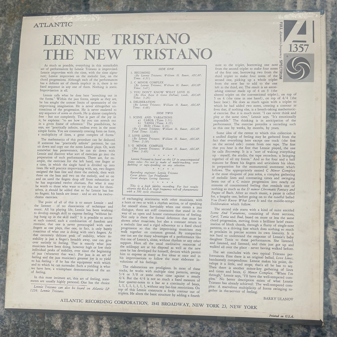 Lennie Tristano - The New Tristano (1962 Mono NM/NM) - The Record