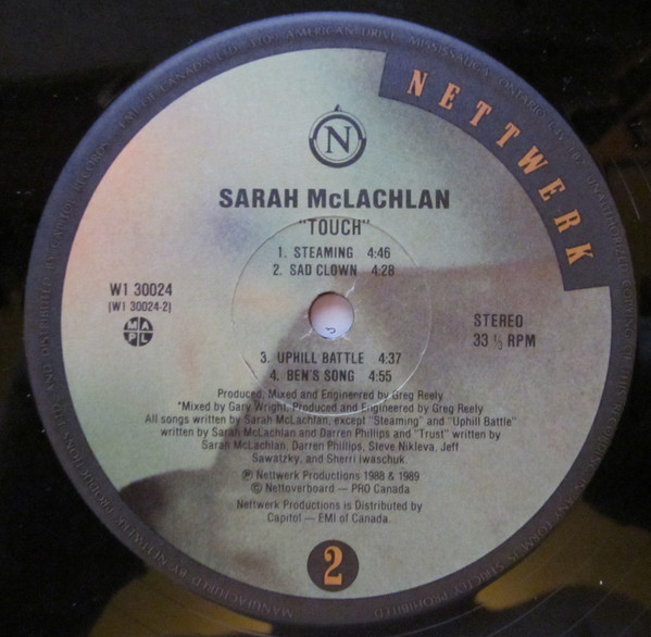 Sarah McLachlan – Touch LP used Canada 1989 reissue NM/NM