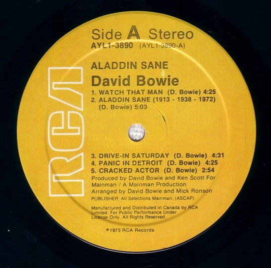 David Bowie – Aladdin Sane (LP used Canada 1980 reissue VG+/VG)