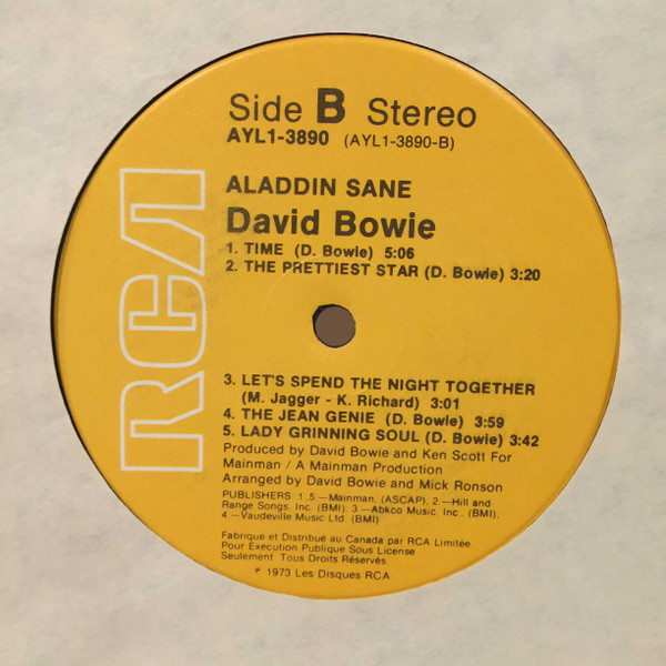 David Bowie – Aladdin Sane (LP used Canada 1980 reissue VG+/VG)