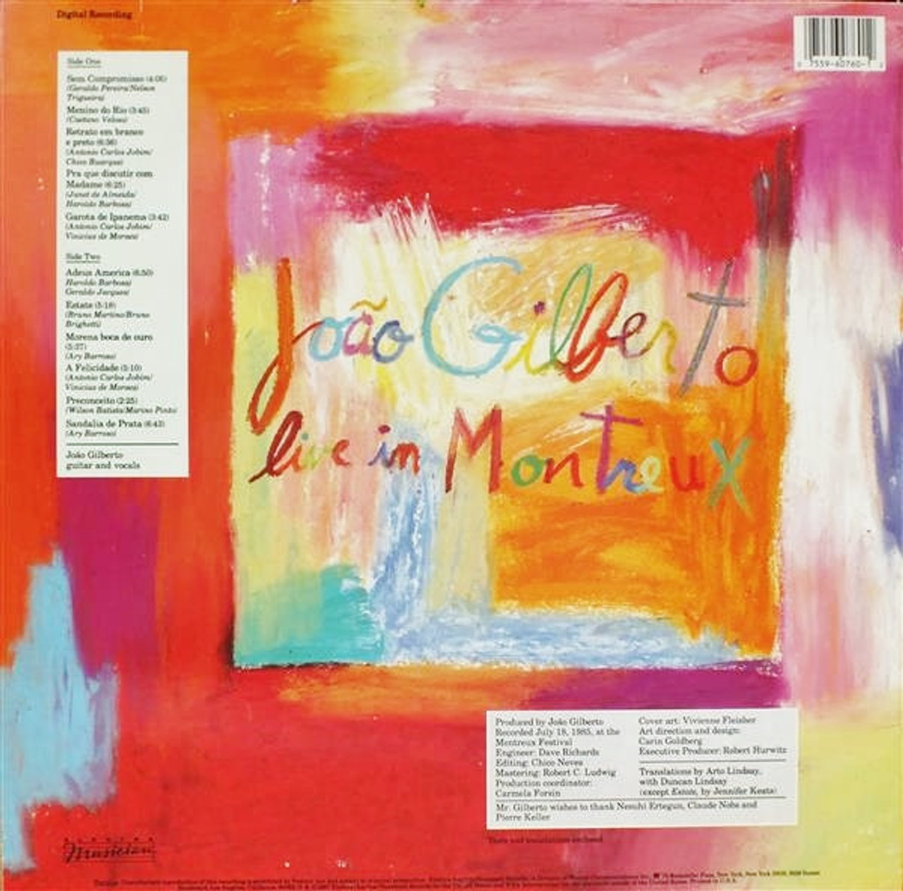 João Gilberto – Live In Montreux (LP used US 1987 VG+/VG+)