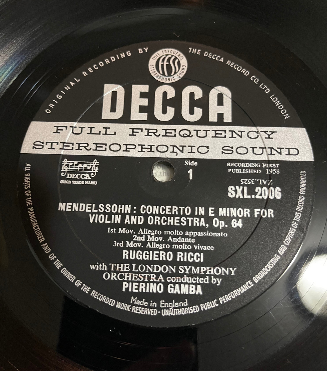 Decca SXL 2006 Ruggiero Ricci Violin Concertos Mendelssohn &amp; Bruch