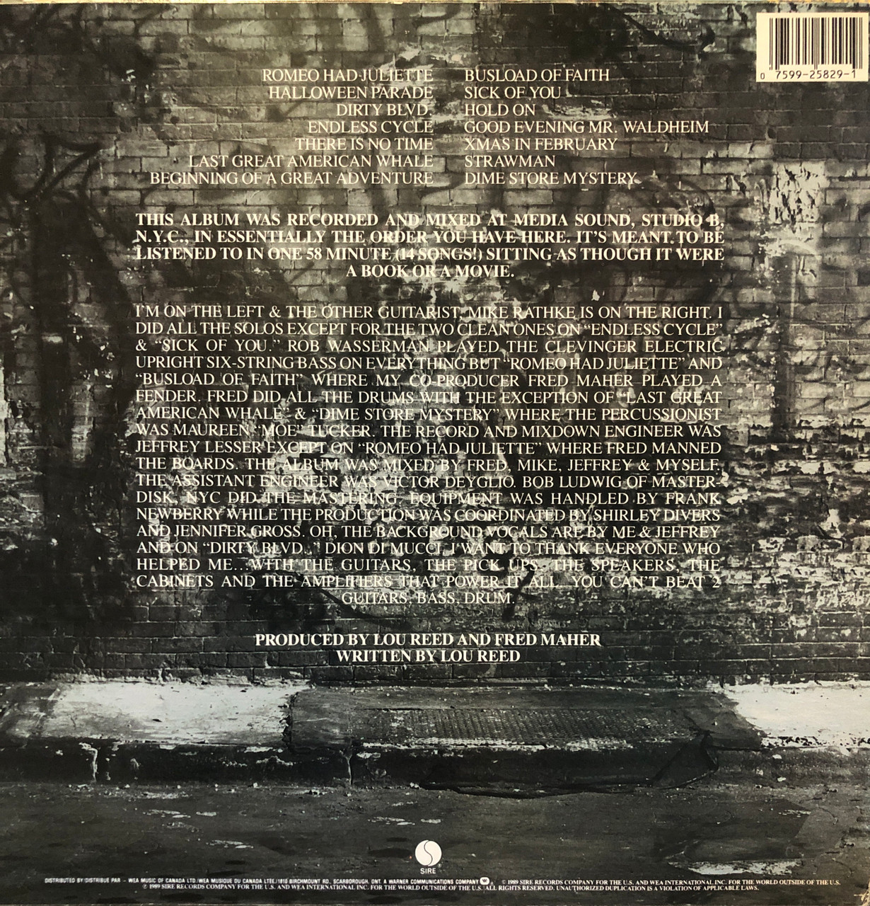 Lou Reed - New York (VG+/NM-) (1989, CAN) - The Record Centre
