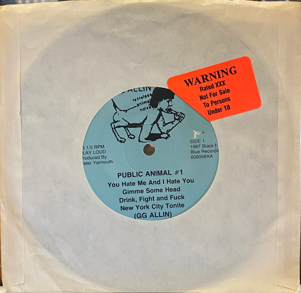 GGALLIN PUBLICANIMAL#1 Black+Blue QCAマト GG Allin - Public Animal #1 (1987 US, VG+/VG) - The Record Centre