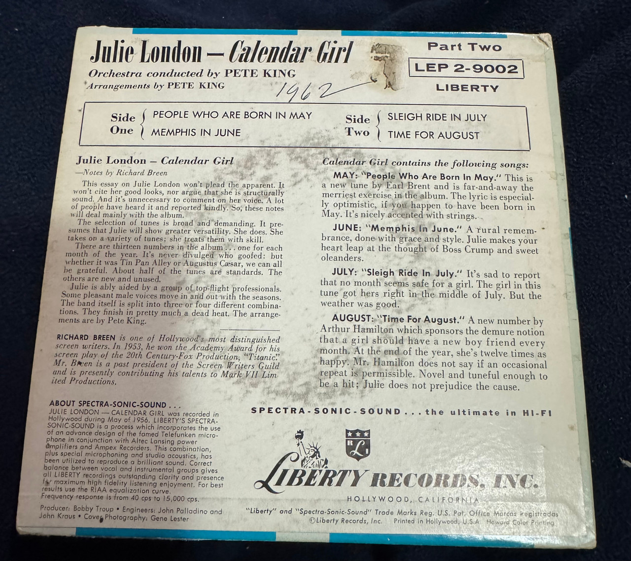 Julie London - Calendar Girl - Part Two (1956 7” VG/VG) - The