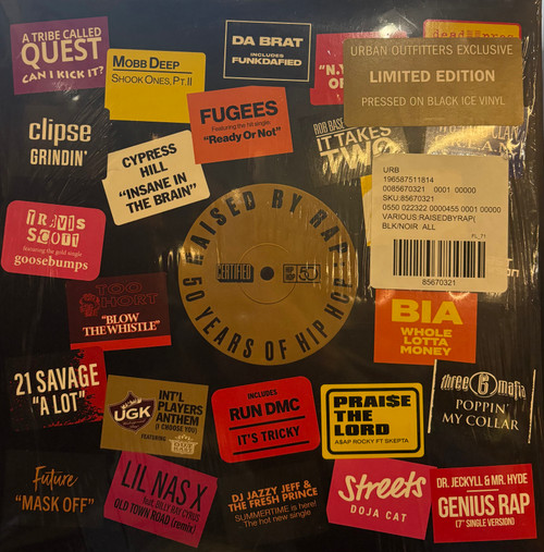 Various - Raised By Rap: 50 Years Of Hip Hop (2023 US, 2XLP, Compilation, Black Ice vinyl, In open shrink, NM-/NM-)