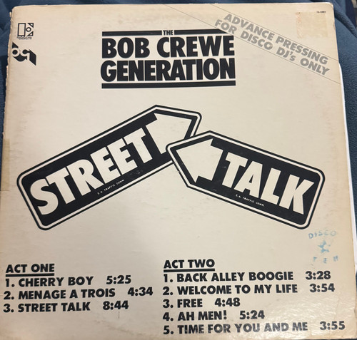 The Bob Crewe Generation -Street Talk (1976 Advance Promo Pressing for Disco DJs Only EX/VG)