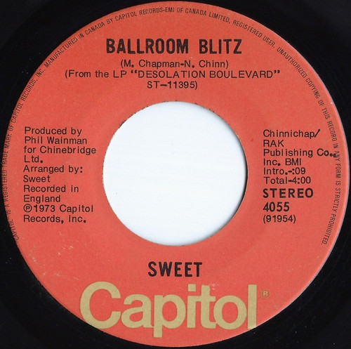 The Sweet - Ballroom Blitz (7” in Capitol Sleeve VG)