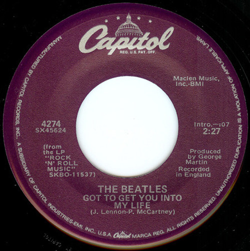 The Beatles – Got To Get You Into My Life 2 track 7 inch single used US 1988 reissue purple label NM/NM
