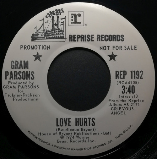 Gram Parsons – Love Hurts / In My Hour Of Darkness (2 track 7 inch promo single used US 1974 VG+/VG+)