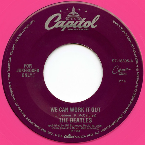 The Beatles – We Can Work It Out / Day Tripper (2 track 7 inch single used US 1996 "for jukeboxes only" pink vinyl NM/NM)