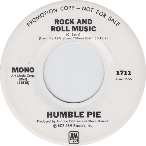 Humble Pie – Rock And Roll Music (2 track promo 7 inch single used US 1975 stereo/mono VG+/VG+)