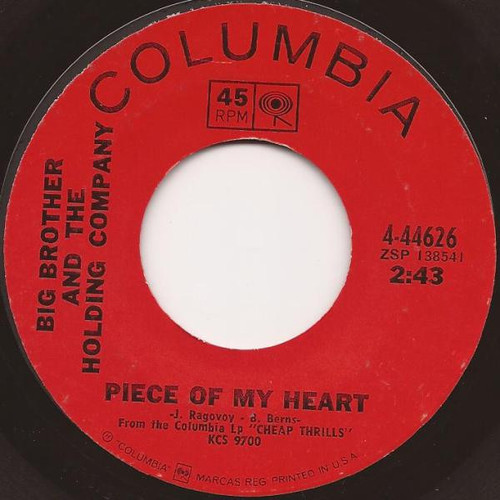 Big Brother And The Holding Company – Piece Of My Heart / Turtle Blues (2 track 7 inch single used US 1968 VG+/VG)