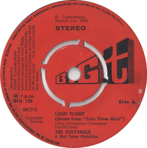 The Pentangle* – Light Flight (Theme From "Take Three Girls") (2 track 7 inch single used UK 1969 VG+/VG+)
