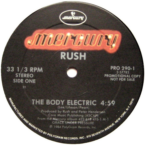 Rush – The Body Electric (2 track 12 inch promo EP used Canada 1984 NM/VG)